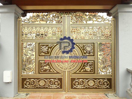 Báo giá làm cổng nhôm đúc kết hợp bản lề tự động âm sàn đẹp tại Đồng Nai